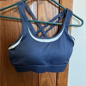 Stylish Navy Sports Bra with White Trim